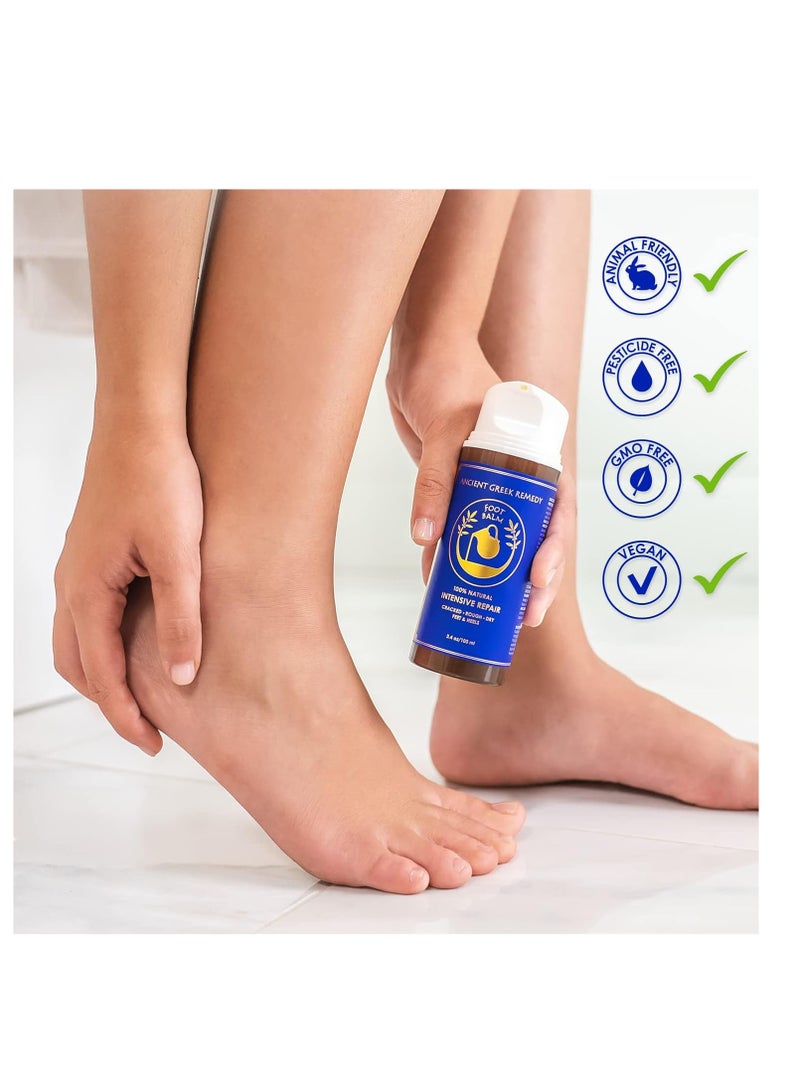 Ancient Greek Remedy Organic Foot Balm for Dry Cracked Feet and Heels, Made of Olive, Almond, Jojoba, Lavender and Vitamin E Oil. Natural Cream Moisturizer for Dry Skin Care for Women, Men