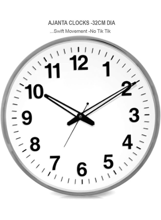 Tiokkss Wall Clock (32cm x 32cm x 2cm, White Dial and Silver Rim)
