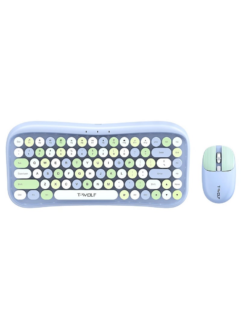 Wireless Keyboard and Mouse 2.4G Keyboard Wireless With Colorful 68 Keys Typewriter Retro Round Keycap For PC Laptop Tablet Computer Windows Blue