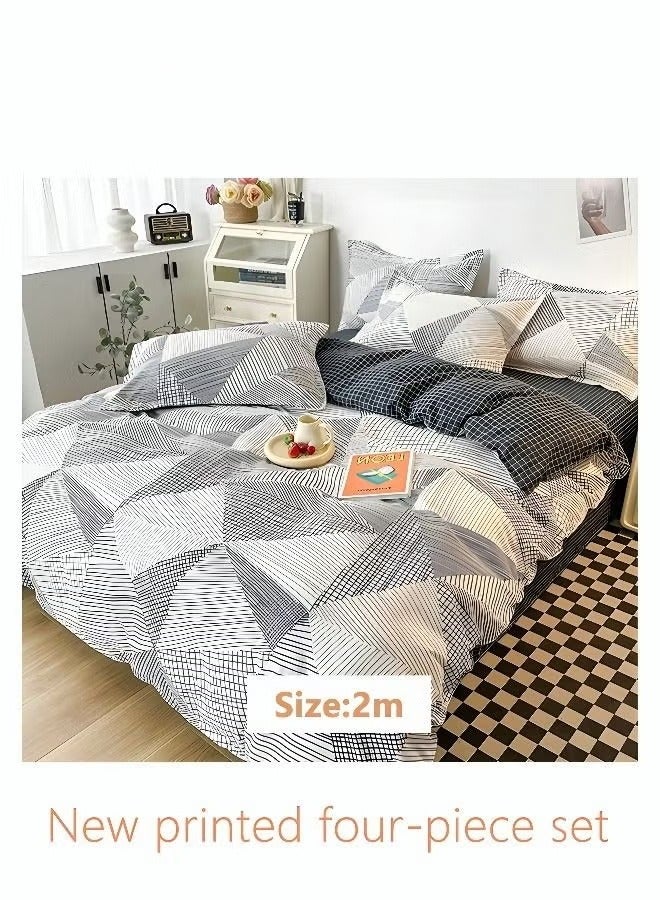 4PCS Bedding Set Skin Friendly and Simple Cotton Fashion Simple Stripes Material Including Sheets Duvet Cover and 2 Pillows 2.0 Bed 200*230CM