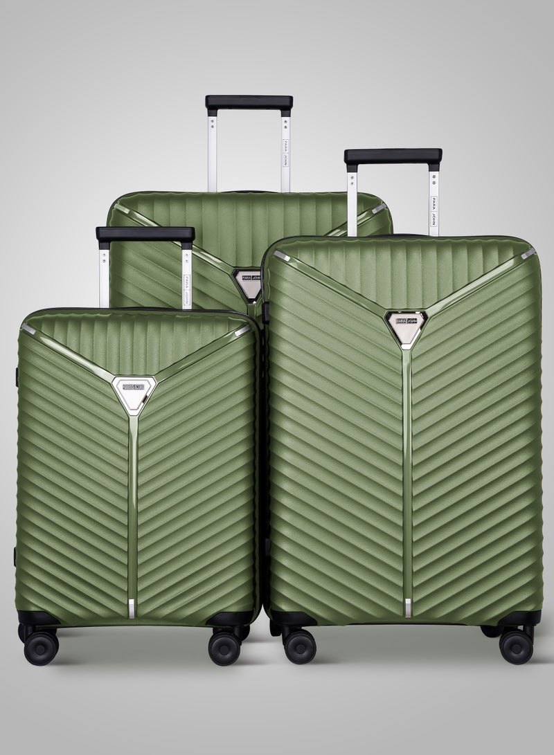 3 Piece Polypropylene Hardside Spinner Luggage Trolley Set 20/24/28 Inch Olive Green