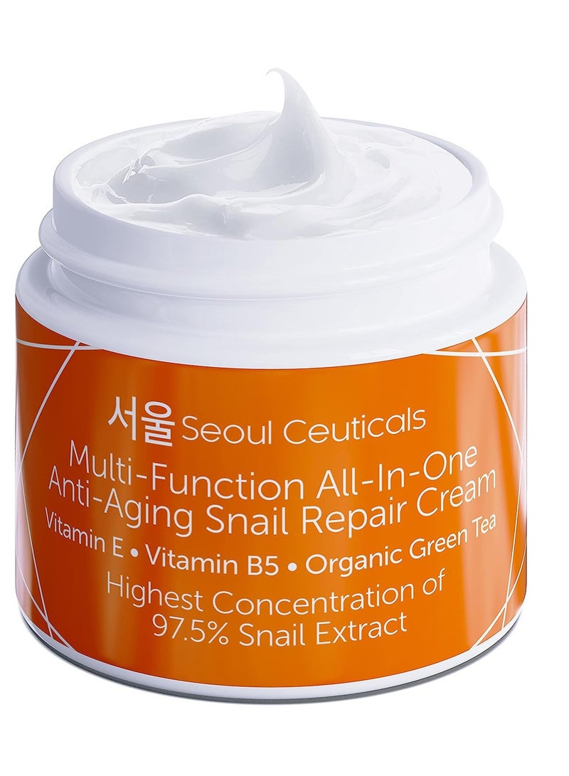 SeoulCeuticals Korean Skin Care 97.5% Snail Mucin Moisturizer Cream - K Beauty Skincare Day & Night Snail Repair Cream Filtrate Cruelty Free 2oz