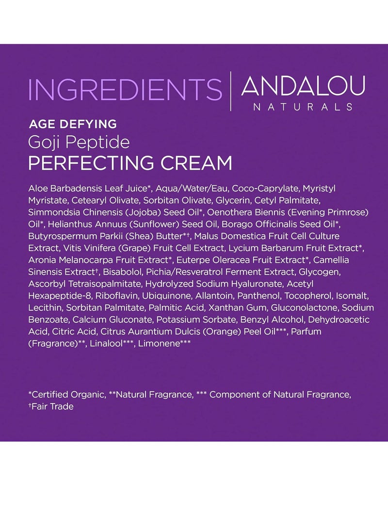 Andalou Naturals Goji Peptide Perfecting Cream, Age Defying Face Cream, Resveratrol CoQ10 Face Moisturizer, Supports Skin Collagen and Elastin & Helps Fight Fine Lines & Wrinkles, 1.7 fl oz Pack of 2