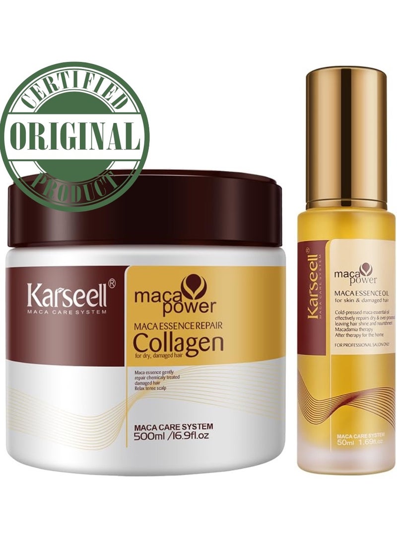 Karseell Collagen Hair Treatment - Deep Repair Mask 500ml -  Argan Oil Hair Serum for Dry Damaged Hair 50ml  - All Hair Types