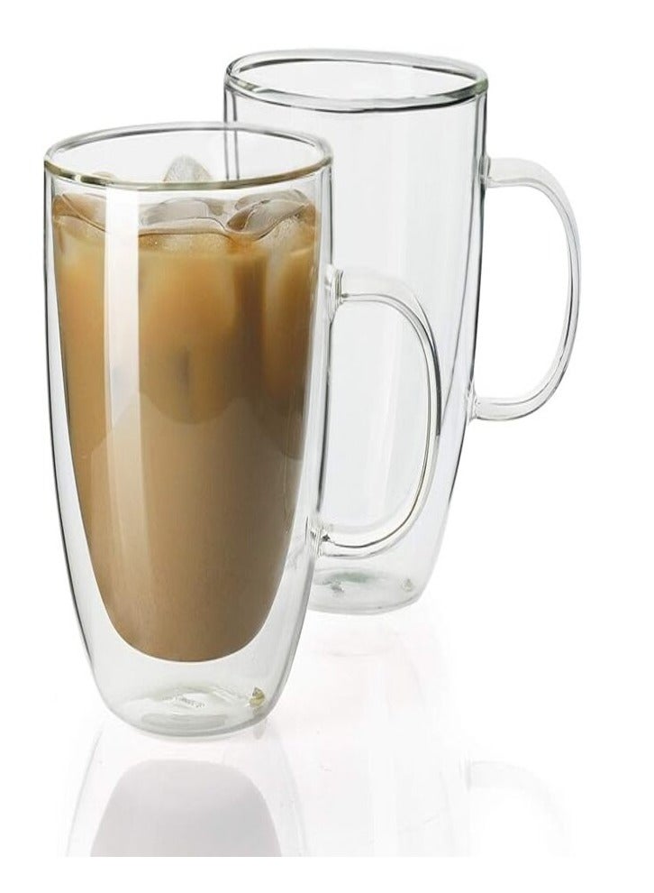 AL KHAANI Double Wall Glass Coffee Mugs with Handle Insulated Coffee Glass Clear Espresso Cups Heat-resistant Double-layer Milk Mugs Tea Cup
