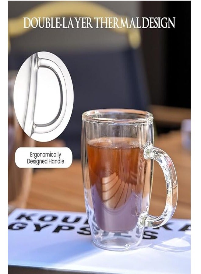 AL KHAANI Double Wall Glass Coffee Mugs with Handle Insulated Coffee Glass Clear Espresso Cups Heat-resistant Double-layer Milk Mugs Tea Cup
