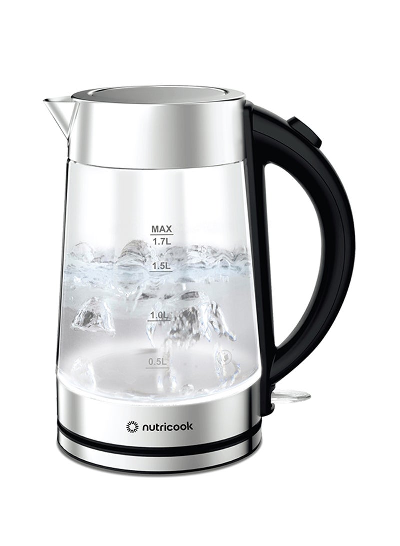 Electric Glass Kettle Double Wall with 360° Swivel Base, 1.7L Capacity, Auto Shut-off & Boil Dry Protection with White Light Indicator, 2 Years Warranty 1.7 L 2200 W GK100 clear
