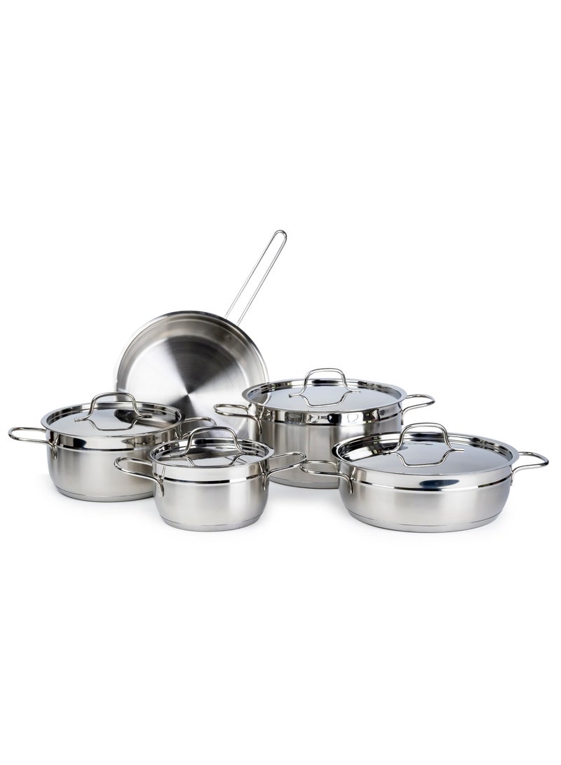 Elegance Stainless Steel 9-Piece Cookware Set - Casserole, Fry Pan Heavy Duty With Stainless Steel Handle Gas Stovetops Compatible For Family Meals