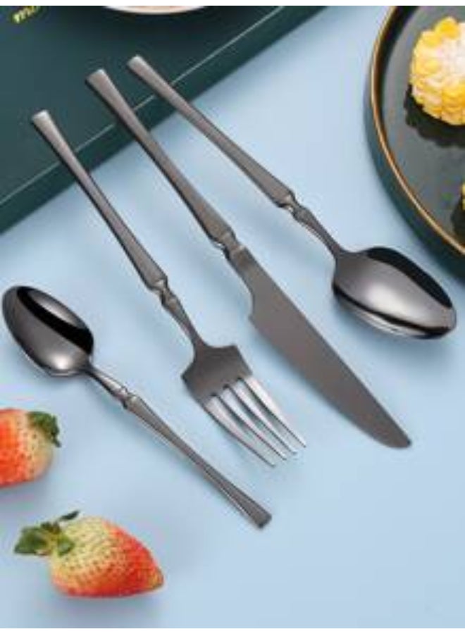 Black 5pcs Stainless Steel Flatware Set Knife Fork Spoon Silverware Set For Home Kitchen Restaurant Wedding Party Utensil Set