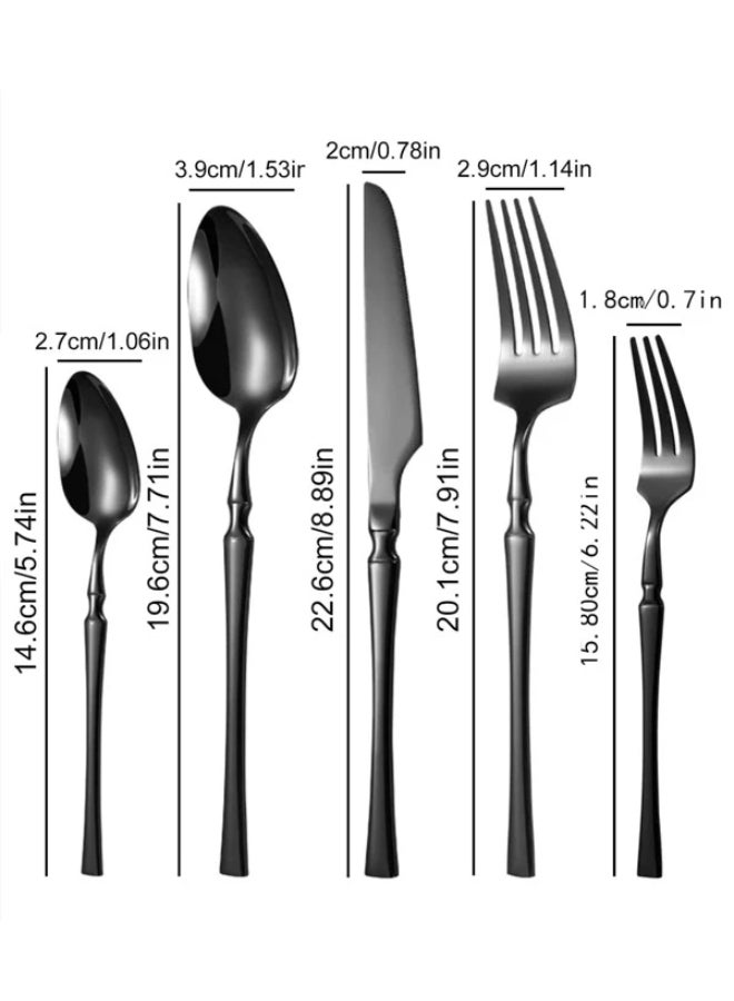 Black 5pcs Stainless Steel Flatware Set Knife Fork Spoon Silverware Set For Home Kitchen Restaurant Wedding Party Utensil Set