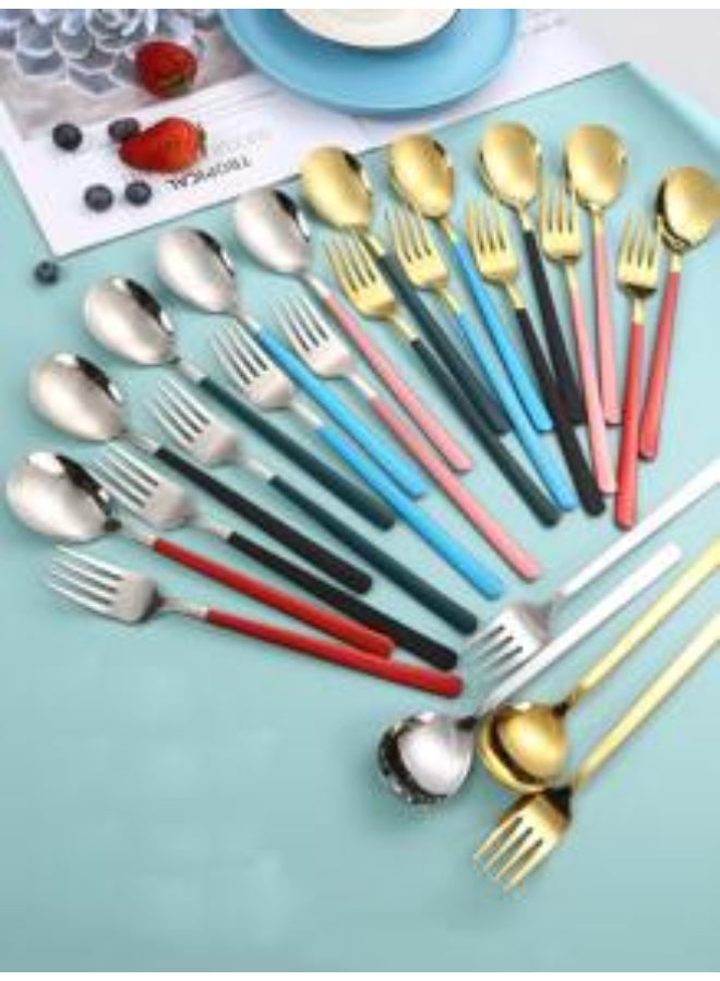 Pink Gold 4pcs Stainless Steel Portable Tableware Set, Including Steak Knife, Fork, Spoon and Chopsticks