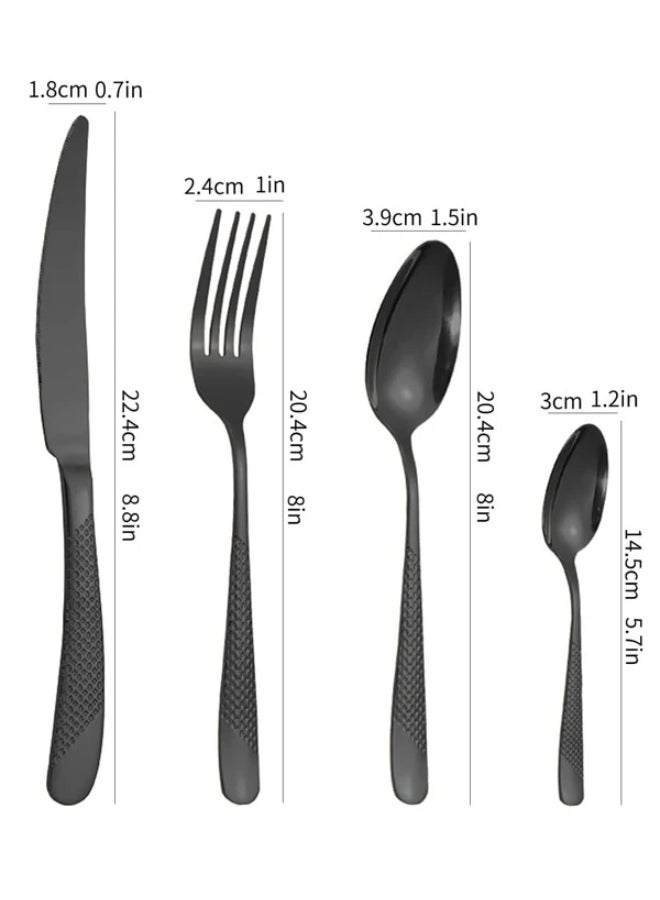 16 pcs Ebony Stainless Steel Starry Diamond Steak Knife Fork Spoon Cutlery Set For Restaurant and Family Amassing
