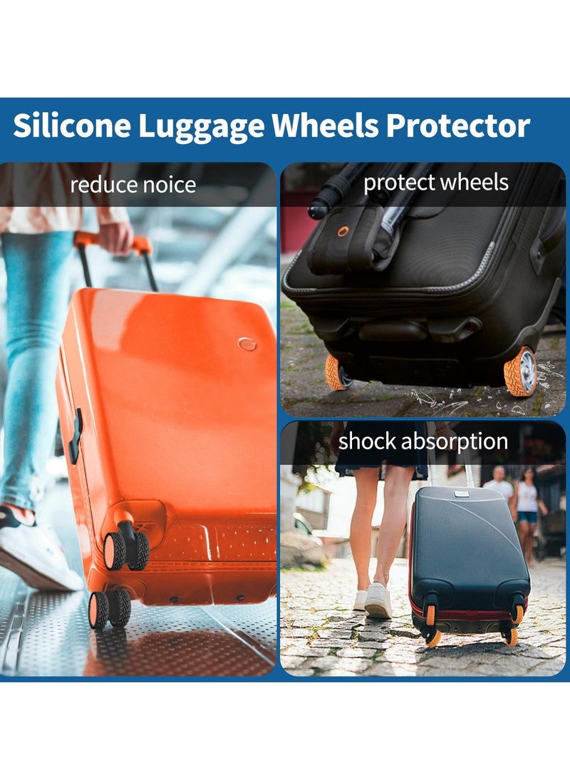 Luggage Wheel Covers, 20 Pcs Suitcase Wheel Protectors, Adhesive Silicone Wheel Protective Covers, Anti Fall-off Luggage Wheel Protector for Carry On Luggage Suitcases (Black & Orange)