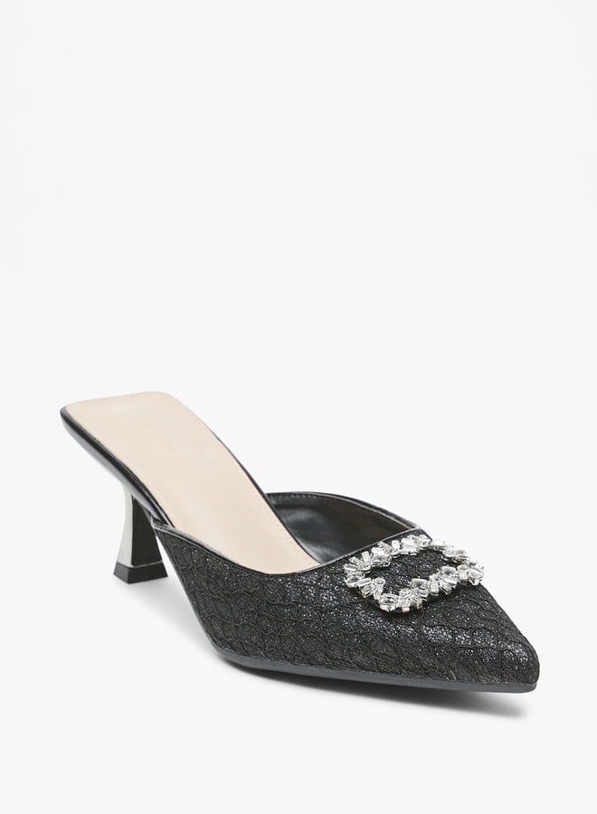 Women's Embellished Slip-On Mules with Flared Heels