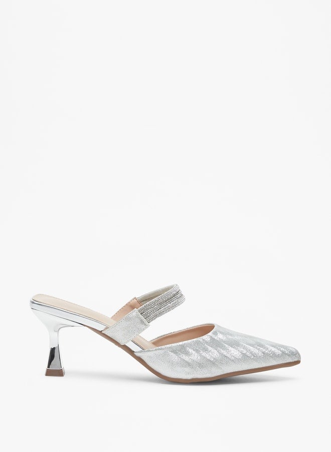 Women's Embellished Slip-On Mules with Flared Heel