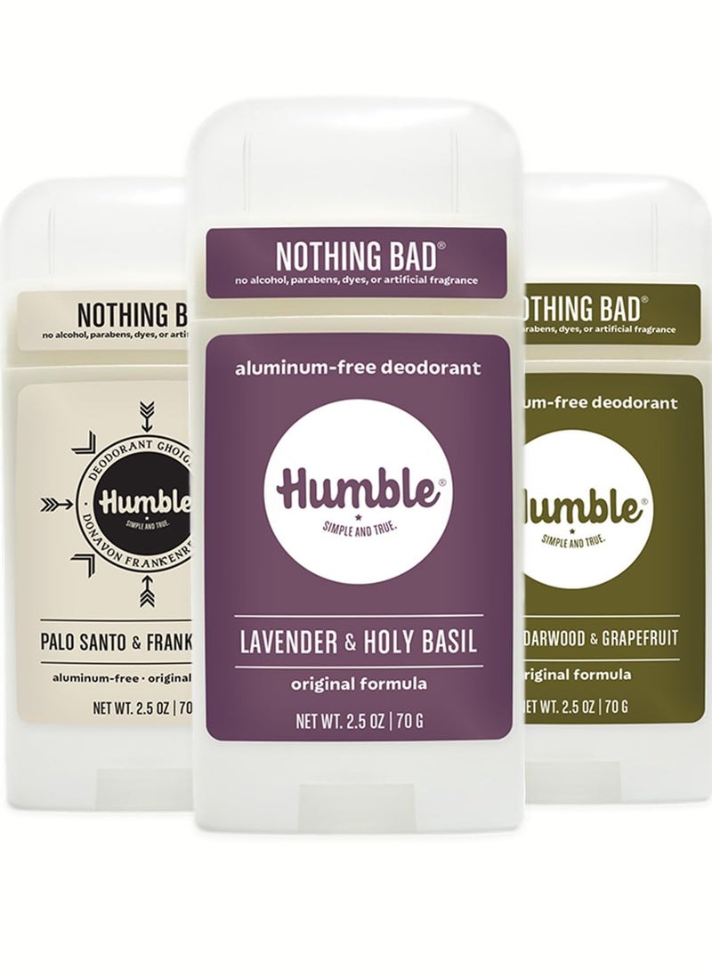 HUMBLE BRANDS Original Formula Aluminum-free Deodorant. Long Lasting Odor Control with Baking Soda and Essential Oils, Assorted, 3-Pack