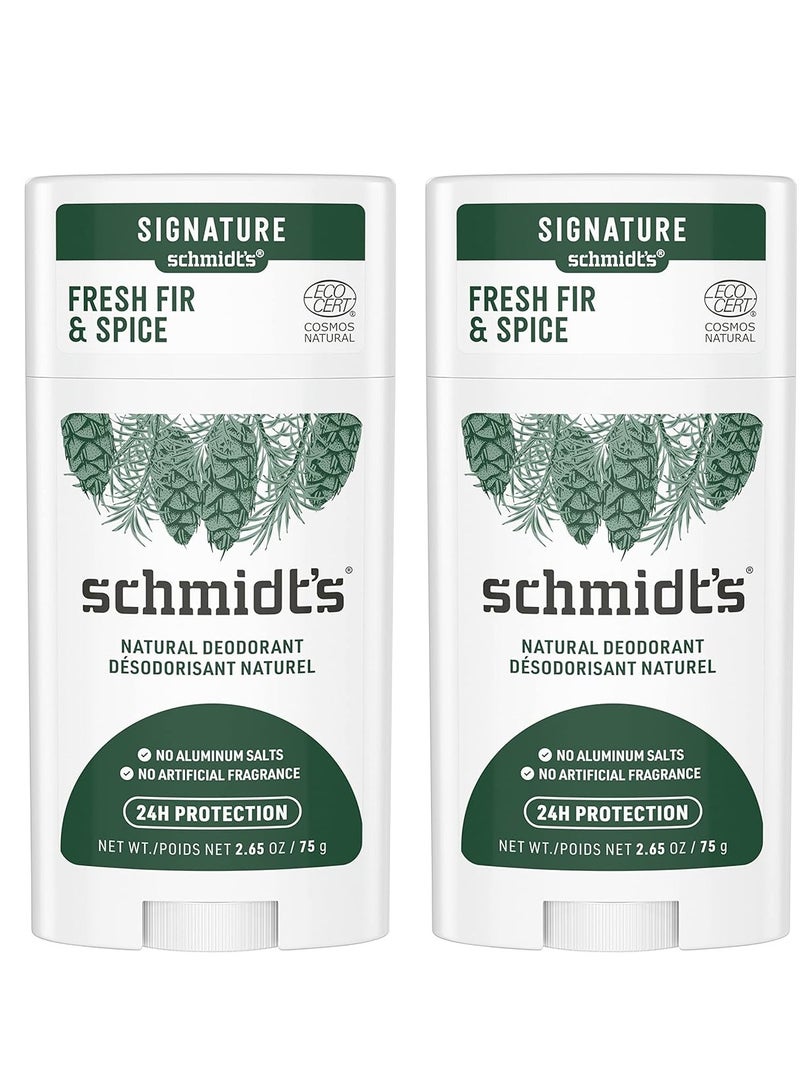 Schmidt's Aluminum Free Natural Deodorant Fresh Fir & Spice 2-pk for Women and Men, with 24 Hour Odor Protection, Certified Natural, Cruelty Free, Vegan Deodorant 2.65oz