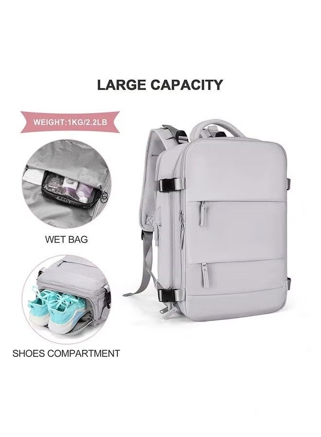 Travel Backpack for Men Women Carry On Backpack with USB Charging Port Shoe Compartment 15.6 Inch Laptop Backpack Flight Approved College School Bag Casual Daypack for Weekender Business Hiking