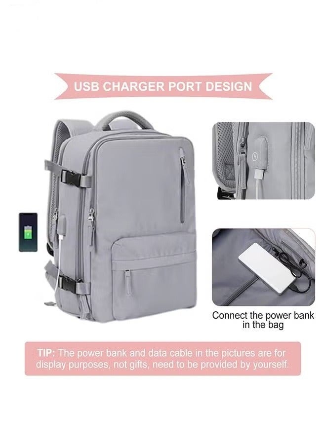 Travel Backpack for Men Women Carry On Backpack with USB Charging Port Shoe Compartment 15.6 Inch Laptop Backpack Flight Approved College School Bag Casual Daypack for Weekender Business Hiking