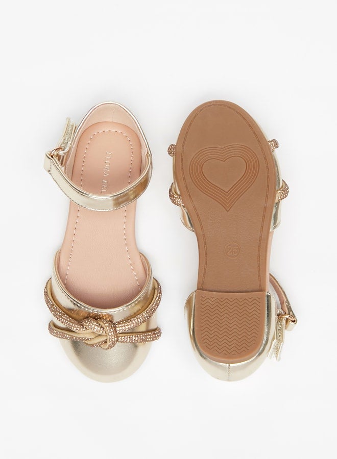 Girls Embellished Flat Sandals with Hook and Loop Closure