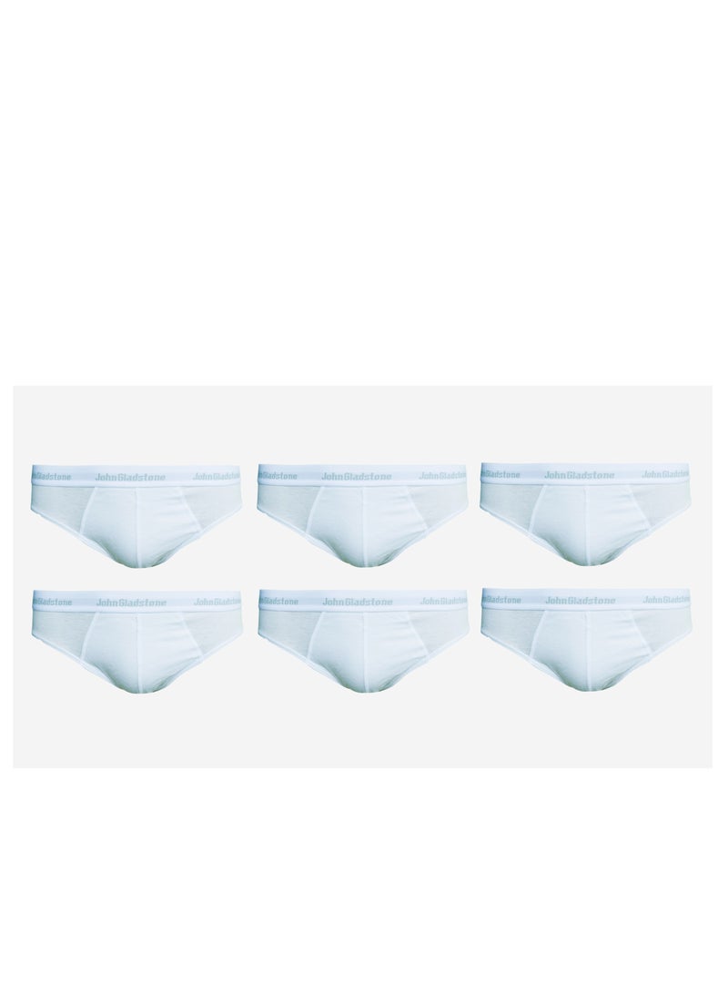 John Gladstone Mens Brief White Outer Elastic pack of 6