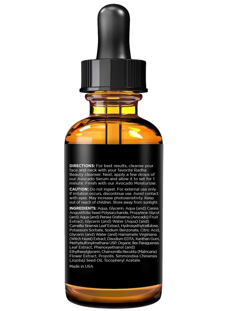 Radha Beauty 2oz Avocado Facial Serum with Hyaluronic Acid, Vitamin E, Jojoba & Green Tea - Moisturizing & Anti-Aging Formula
