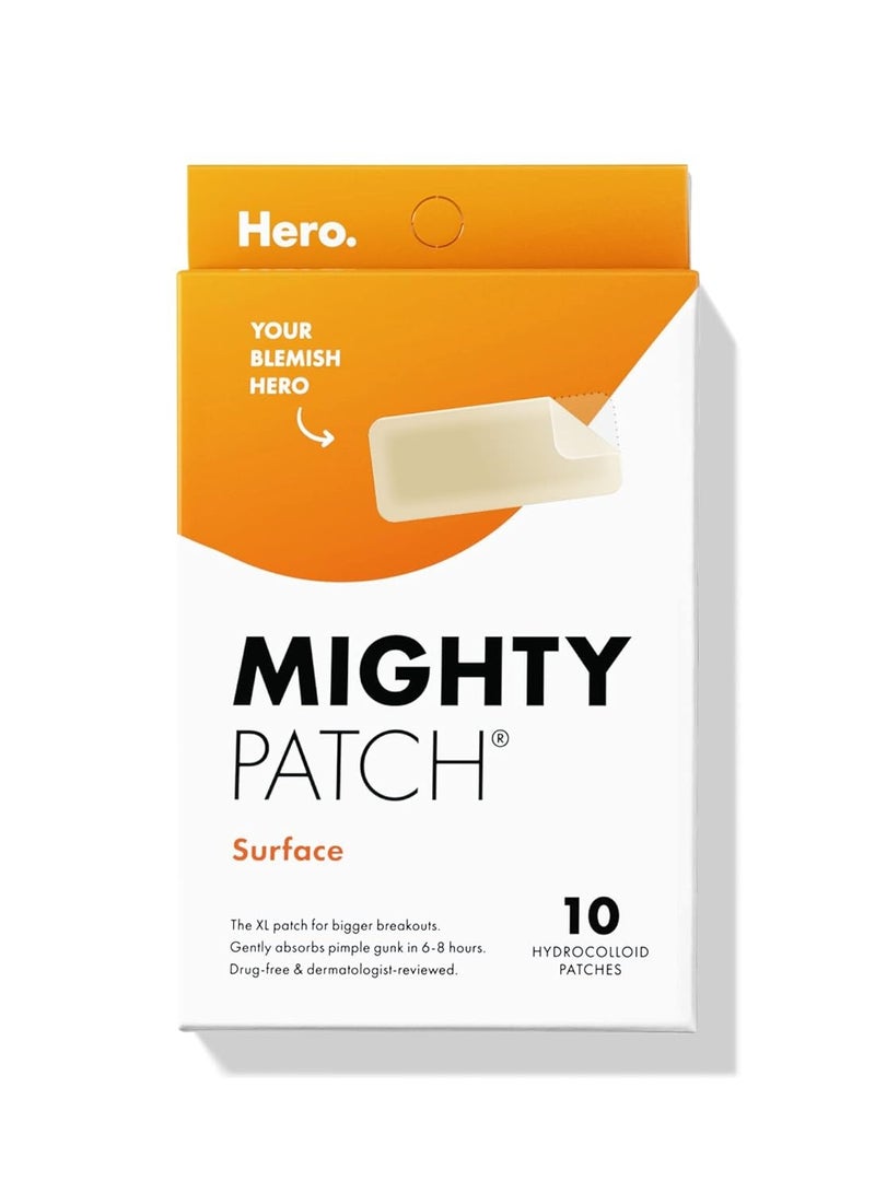 Mighty Patch Hero Cosmetics Surface Patch - Hydrocolloid Spot Patch for Body, Cheek, Forehead, and Chin (10 Count)