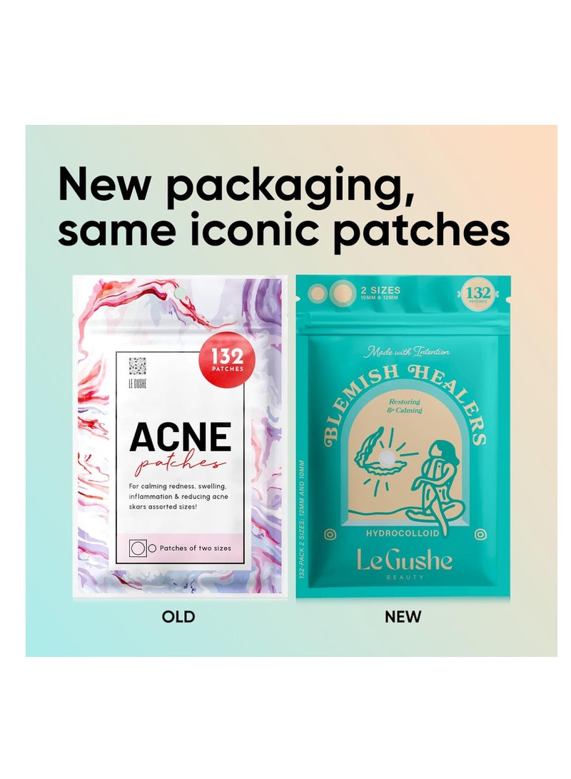 LE GUSHE Pimple Patches for Face (132 dots) - Hydrocolloid Acne Patch for Zits and Blemishes - Invisible Blemish Patches for Face - Spot Cover Stickers
