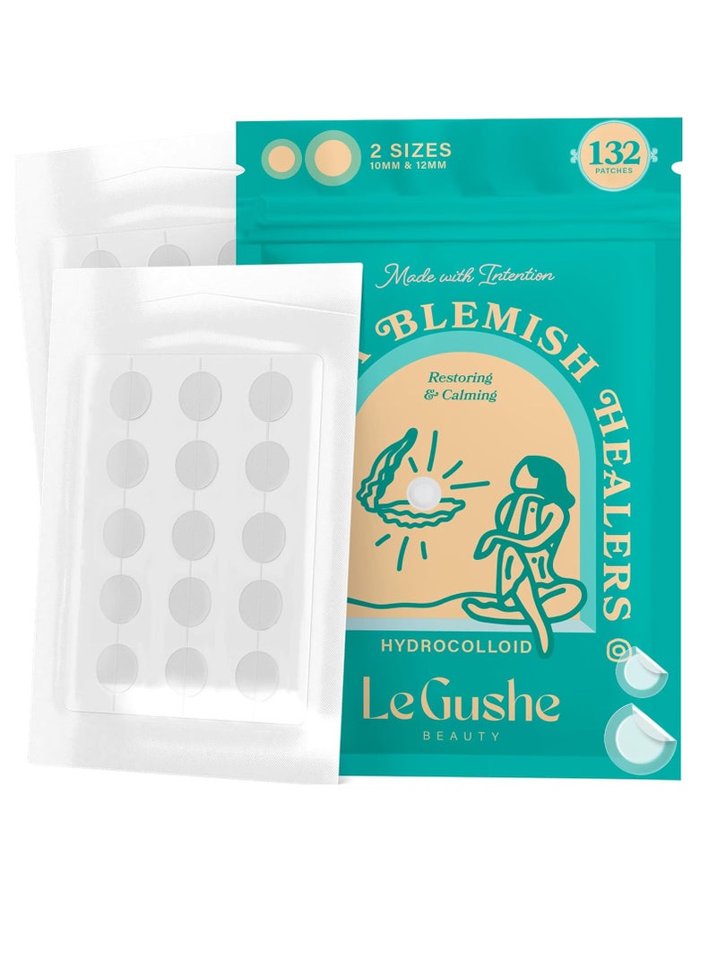 LE GUSHE Pimple Patches for Face (132 dots) - Hydrocolloid Acne Patch for Zits and Blemishes - Invisible Blemish Patches for Face - Spot Cover Stickers