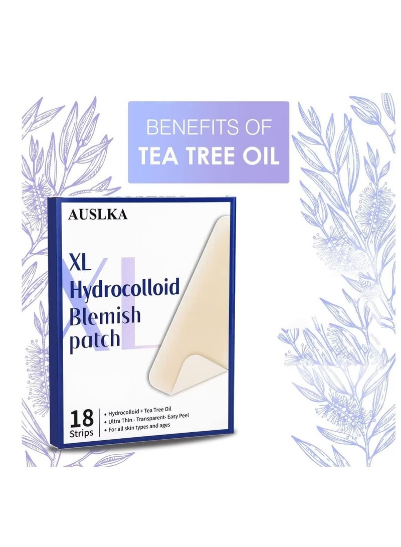 Large Blemish Patches XL -18 Strips - Hydrocolloid Patch for Covering Zits - Spot Stickers - Vegan and Cruelty for Face and Skin