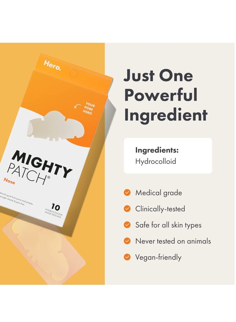 Mighty Patch™ Nose Patch from Hero Cosmetics - XL Hydrocolloid Pimples, Zits and Oil - Dermatologist-Approved Overnight Pore Strips to Absorb Acne Nose Gunk (10 Count)