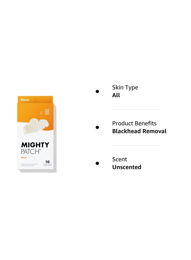 Mighty Patch™ Nose Patch from Hero Cosmetics - XL Hydrocolloid Pimples, Zits and Oil - Dermatologist-Approved Overnight Pore Strips to Absorb Acne Nose Gunk (10 Count)