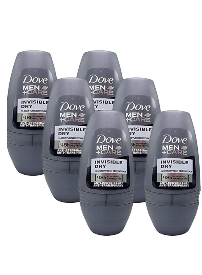 Dove Men + Care Antiperspirant Deodorant - Invisible Dry Roll-On (50ml) - Pack of 6