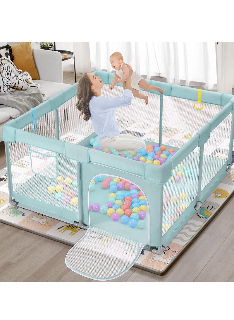 Play Pens for Babies and Toddlers, Safe Anti-Fall Play Yard, Visible Baby Play Pen with Gate, Baby Fence Play Area with Pull-up Ring, Washable Baby Play Yards, Mint Green