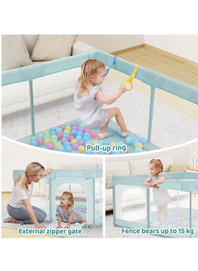 Play Pens for Babies and Toddlers, Safe Anti-Fall Play Yard, Visible Baby Play Pen with Gate, Baby Fence Play Area with Pull-up Ring, Washable Baby Play Yards, Mint Green