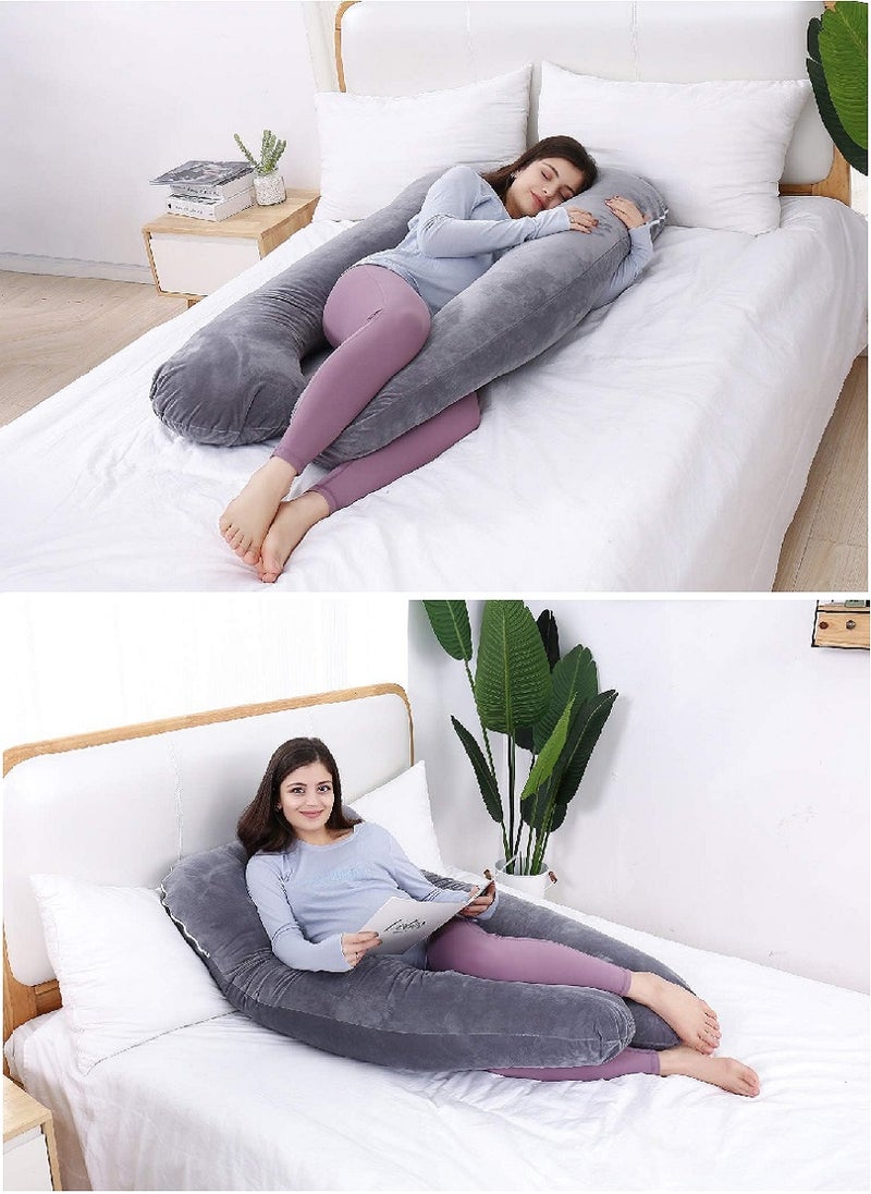 Luxury Body Pregnancy Pillow Back Pain Support With Soft Cover Velvet Grey 130 x 70cm