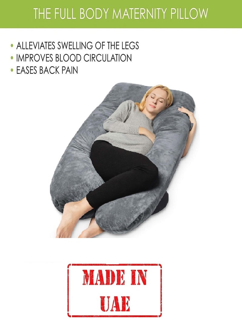 Luxury Body Pregnancy Pillow Back Pain Support With Soft Cover Velvet Grey 130 x 70cm