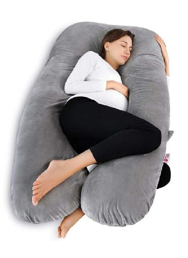 Luxury Body Pregnancy Pillow Back Pain Support With Soft Cover Velvet Grey 130 x 70cm