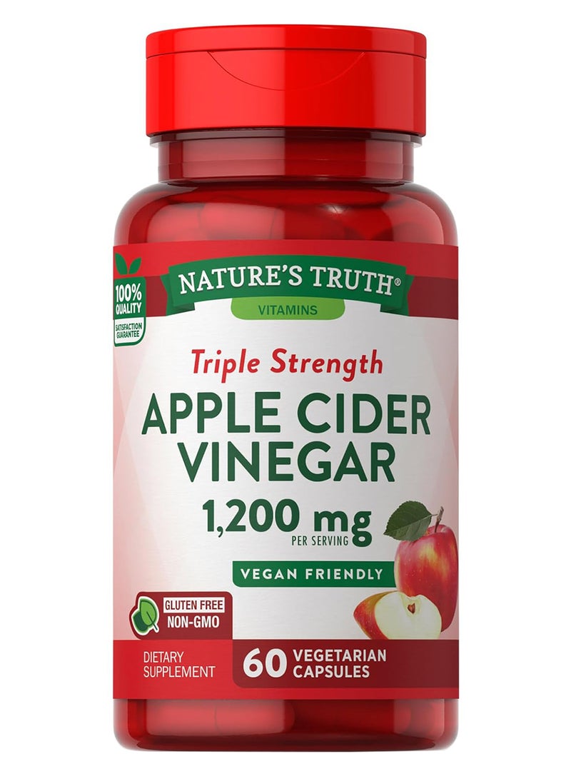 Apple Cider Vinegar Capsules 1200 Mg 60 Veggie Pills Extra Strength Vegan Nongmo And Gluten Free Supplement