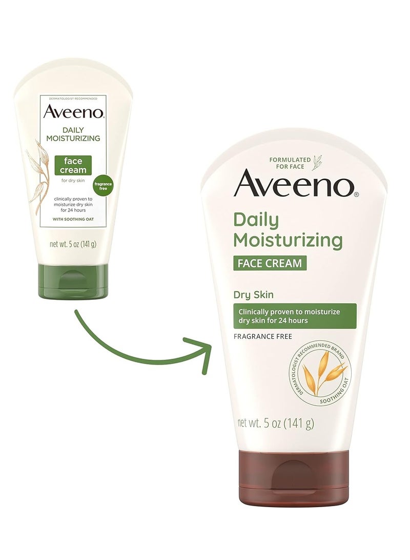 Aveeno Daily Moisturizing Fragrance-Free Prebiotic Oat Face/Facial Cream Clinically Proven to Moisturize Dry Skin for 24 Hours, Paraben-, Fragrance- & Dye-Free, 5 oz