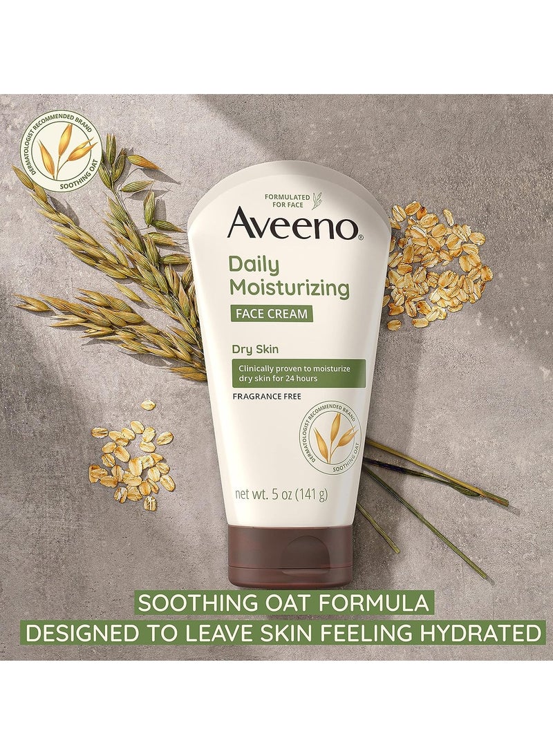 Aveeno Daily Moisturizing Fragrance-Free Prebiotic Oat Face/Facial Cream Clinically Proven to Moisturize Dry Skin for 24 Hours, Paraben-, Fragrance- & Dye-Free, 5 oz