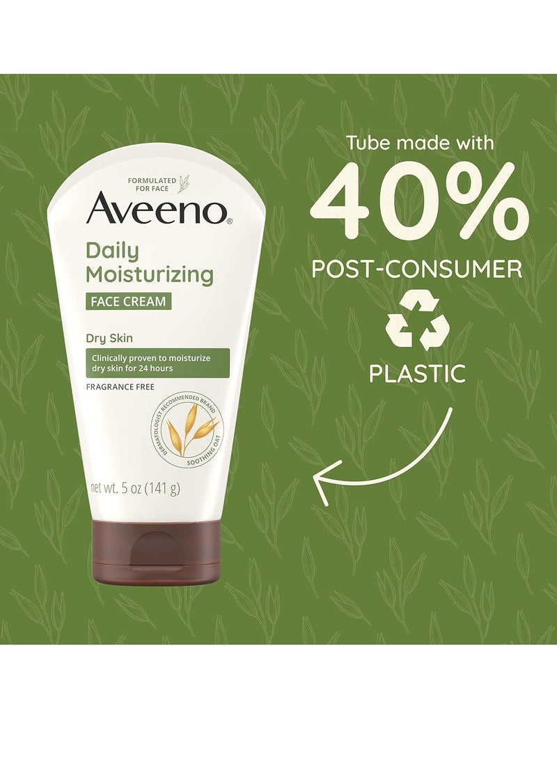 Aveeno Daily Moisturizing Fragrance-Free Prebiotic Oat Face/Facial Cream Clinically Proven to Moisturize Dry Skin for 24 Hours, Paraben-, Fragrance- & Dye-Free, 5 oz