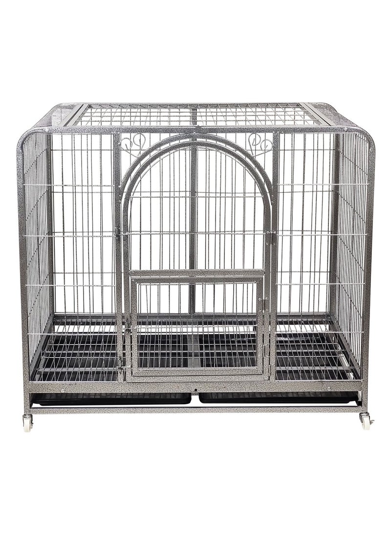 Dog cage for medium and large dogs with Lockable wheels, Plastic tray, and Feeding door, Heavy-duty open-top design extra large dog crate playpen, Indoor and outdoor use (125 cm)