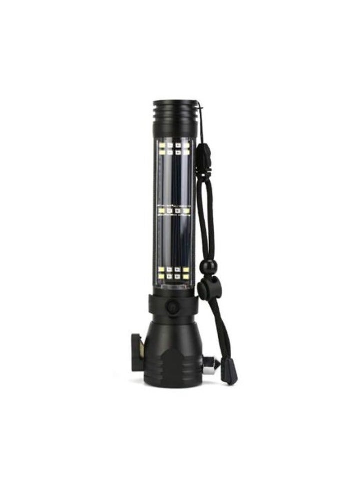 PROMASS Solar Powered Tactical Flashlight Multi Function Outdoor Car Led Flashlight Ultra Bright Torch Light, With Safety Hammer And Compass