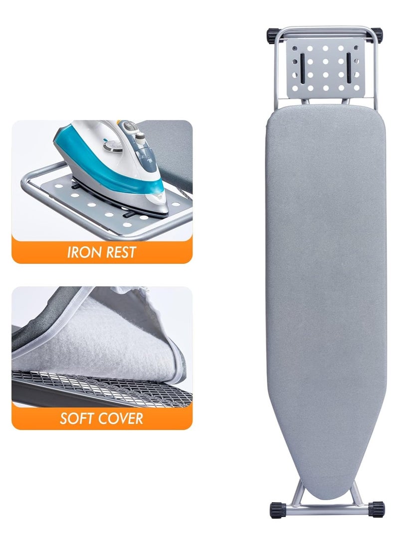 Heat-Resistant Ironing Board with Steam Iron Rest and Non-Slip Foldable Stand, Sturdy Metal Frame in Silver Gray, Height Adjustable & Space-Saving Design for Home, Laundry Room & Dorm Use