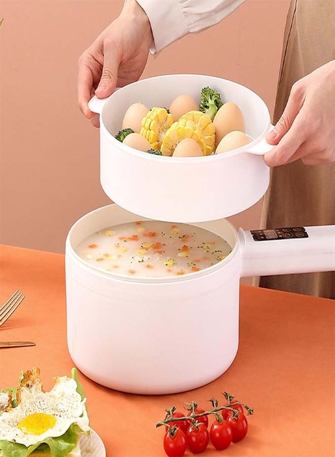 Electric Cooking Pot 2L Non Stick Electric Hot Pot Ceramic Glaze Long Handle Cook Pot Auto Cut Off Electric Cooker Frying Pan for Home Apartment Office Room Hotel