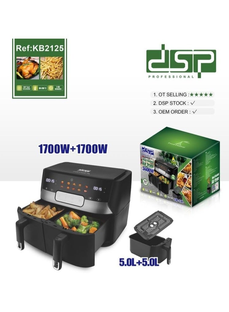 KB2125 Dual Basket Air Fryer 10L