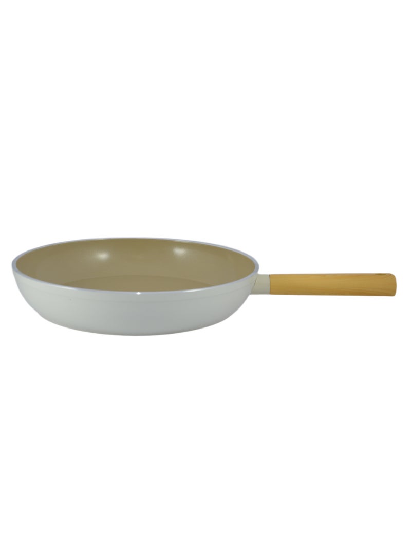 Swiss Crystal High Quality Ceramic Coating Non-Stick Frypan - 32cm - Natural Wood Handle - Beige