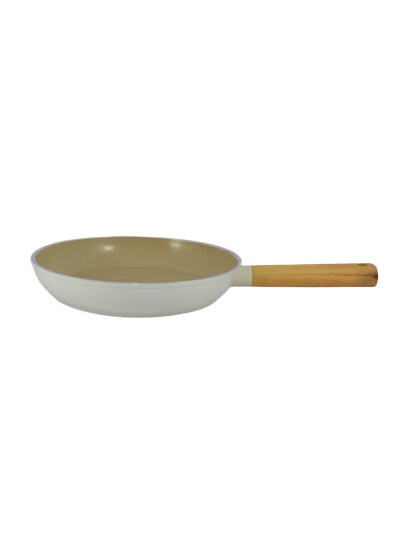 Swiss Crystal High Quality Ceramic Coating Non-Stick Frypan - 24cm - Natural Wood Handle - Beige