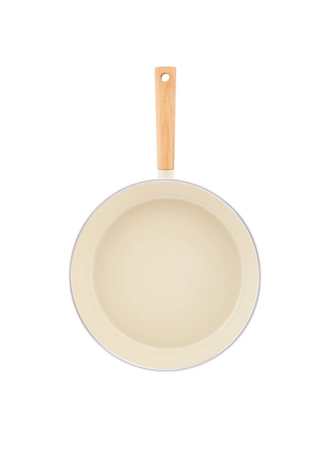 Swiss Crystal High Quality Ceramic Coating Non-Stick Frypan - 30cm - Natural Wood Handle - Beige